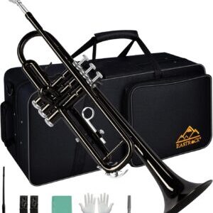 EASTROCK Bb Standardowy Zestaw Trąbek z Futerałem, Rękawiczkami, Ustnikiem 7C i Zestawem Czyszczącym (Czarny)
